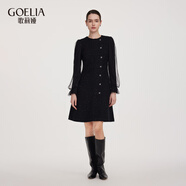 歌莉婭 春季新品  珠片小香風(fēng)長(cháng)袖連衣裙  1F1R4K130 00B黑色 M