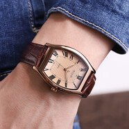 聚利時(shí)邢菲同款復古休閑皮帶小眾酒桶手表女士學(xué)生考試石英情侶表JA-703 咖色男款【原裝針扣】 +原裝禮盒+電池2