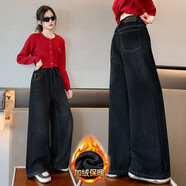 G.duck女童加絨褲子秋冬2025新款洋氣冬季闊腿褲女裝大童加厚兒童牛仔褲 藍色 150 cm