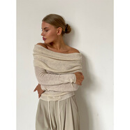 無(wú)露肩針織衫歐美2025春季女性感修身純色套頭一字領(lǐng)長(cháng)袖針織衫 燕麥色 S