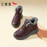 紅蜻蜓男鞋2025冬季加絨保暖休閑鞋子女老人鞋爸爸中老年軟底健步鞋子男 酒紅色【女款加絨】 37