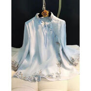 中國風(fēng)女裝繡花小上衣2024春夏季新款覆古立領(lǐng)斜門(mén)襟唐裝外套襯衫 淺藍B款不含飾品1263 XL XL