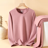 雅鹿中老年女士秋冬裝德絨保暖內衣套裝媽媽秋冬打底衫兩件套秋衣秋褲 深豆沙中厚色彩條紋 均碼 L80110斤