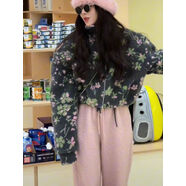 京嚴甄選拼色花朵羊羔毛棉服外套女韓國覆古立領(lǐng)秋冬加厚保暖減齡 灰色 M M
