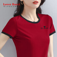 LOVER RUCCI法國純棉白色短袖t恤女2025年新款夏季洋氣女士上衣女士半袖體恤 334酒紅 4XL