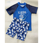 依戀男童兒童游泳衣中褲分體套裝送泳帽藍色防曬大童 藍色套裝 120 120