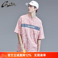 古由卡（GUUKA）潮牌短袖T恤男青少年ins嘻哈反光印花粉色五分袖T恤寬松 粉紅色 均碼 S