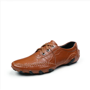 溫以嘉真皮高爾夫球鞋輕便男鞋golf透氣防水防側滑鞋頭層牛皮休閑運動(dòng)鞋 深棕色系帶 標準皮鞋尺碼 38