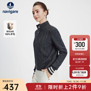 Navigare意大利小帆船寬松羊毛衫女士秋冬休閑半開(kāi)領(lǐng)毛衣100%羊毛針織衫女 太空巖灰 S