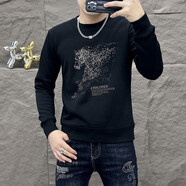 ROYAL PALM POLO SPORTS CLUB歐春季男士衛衣男時(shí)尚潮牌外套高端圓領(lǐng)修身燙印T恤長(cháng)袖 黑色T6178 L