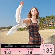 三彩2025夏季新款網(wǎng)紗印花吊帶裙方領(lǐng)收腰A字連衣裙F