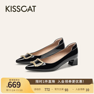 接吻貓KISSCAT金晨同款25年春新【銀錠貓掌鞋】通勤尖頭淺口工作單鞋女 黑色 -牛漆皮 36