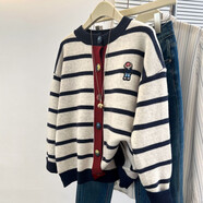 俞兆林（YUZHAOLIN）條紋開(kāi)衫針織衫外套女2025秋冬新款慵懶秋冬寬松外搭針織衫外套女 米白色 S