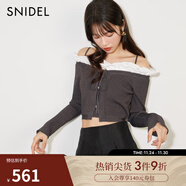 SNIDEL秋冬一字領(lǐng)荷葉邊露肩吊帶針織開(kāi)衫上衣SWNT244179 灰色 均碼 （F）