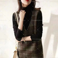 蕉京毛呢背心裙秋冬小個(gè)子復古格子V領(lǐng)女氣質(zhì)感顯瘦無(wú)袖連衣裙建議90- 圖片色 3XL 建議139-150斤