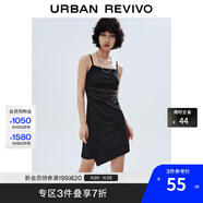 UR夏季新款女裝潮流不規則下擺收褶吊帶連衣裙UWV740053 正黑 S