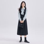 圖曼朵法式黑色背心裙秋冬通勤顯瘦氣質(zhì)高級感教師面試連衣裙套裝 黑色連衣裙兩件套（裙 + 厚藍襯衫） 襯衫升級 冬天防靜電 XL 推薦130-140斤可穿