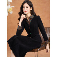 可蓓兒時(shí)尚氣質(zhì)復古風(fēng)連衣裙女2025新款秋冬拼接撞色顯瘦中長(cháng)打底裙 XL