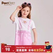 PawinPaw卡通小熊童裝夏女童休閑假背帶T恤連衣裙 Blue藍色/50 120 cm