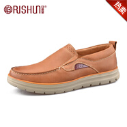 日順皇（RISHUN）Rishun/日順皇男鞋春季新款男士休閑皮鞋牛皮套腳輕質(zhì)軟底皮鞋潮 淺棕色 38
