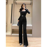 時(shí)尚輕奢波點(diǎn)黑色連體褲秋冬時(shí)尚女神范修身掛脖高腰垂感闊腿褲女 別致黑色連體褲 【送腰帶】 S  (建議82-98左右穿)