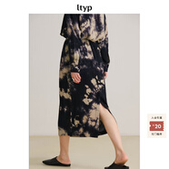旅途原品【明星同款】ltyp墨上花開(kāi)真絲手工拔染半裙時(shí)尚優(yōu)雅八分/拖地裙 八分-黑杏色-潑墨扎染 M