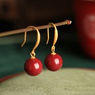 墨利亞（Meliades）S925銀針朱砂紅玉髓耳墜民族風(fēng)耳釘中國紅簡(jiǎn)約大氣古風(fēng)新年禮物 8mm朱砂耳墜