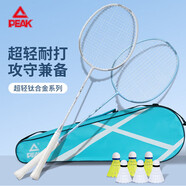 匹克羽毛球拍鈦合金對拍套裝耐打成人學(xué)生套裝訓練比賽拍2支拍藍/銀灰