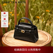 CHARLES&KEITH鱷魚(yú)紋凱莉包手提斜挎婚包包女包生日禮物CK2-50270880-1 Black黑色 S