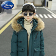 迪士尼（DISNEY）兒童加絨兒童長(cháng)款外套男孩秋冬季韓版男裝棉衣男童中大童羽絨棉服 六邊形棉衣加厚 墨綠色 110 建議身高100cm