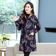 媽媽秋冬裝棉衣女加絨加厚棉服加大碼中老年女裝中長(cháng)款棉襖外套 藏青色鳳凰色 XL