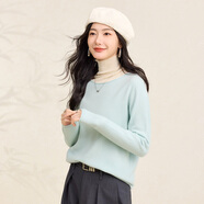 春竹100%綿羊毛半高領(lǐng)無(wú)縫羊毛衫基礎百搭簡(jiǎn)約純色針織打底衫毛衣女 海藍（一字領(lǐng)） M ( 95CM）