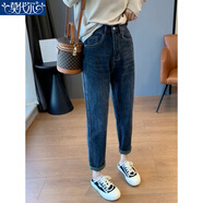 莫代爾哈倫牛仔褲女2025春秋季新款卷邊高腰顯瘦百搭蘿卜老爹褲 MX-209C-1001_藍灰色 L