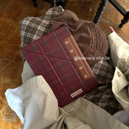 何健弓甜心格紋鹽甜少女ins風(fēng)愛(ài)心設計秋冬磁吸雙面夾保護殼3+y型帶搭扣air56平板套ipadpro11寸 紅酒甜茶平板保護殼 iadAir611英寸