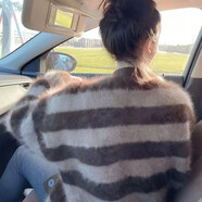 AEMAPE氣質(zhì)條紋加厚水貂絨開衫毛衣女2025秋冬新款開衫寬松慵懶百搭上衣 咖啡色 4XL 150-170斤