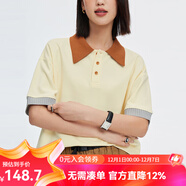 雲上生活「可鹽可甜」撞色polo衫夏季短袖T恤女T8597X 奶油杏 L