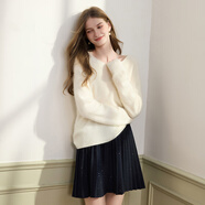 香影【綿羊毛+山羊絨】黃色v領(lǐng)毛衣女2025冬季新款慵懶風(fēng)針織上衣 白色 S 155/80A/85-95斤