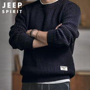 JEEP SPIRIT吉普工裝美式復古毛衣男秋冬季加厚粗毛線(xiàn)寬松針織衫 黑色 XL