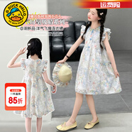 G.duck小黃鴨童裝女童連衣裙夏季洋氣兒童裙子中大童女孩立體彩色繡花裙 花朵連衣裙  130 (建議120cm 8-9歲左右)cm