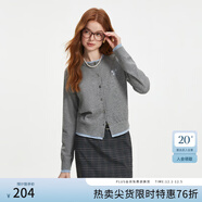 范思藍恩撞色拼接針織開(kāi)衫女秋2024新款蝴蝶結刺繡減齡上衣13122 松灰色 S