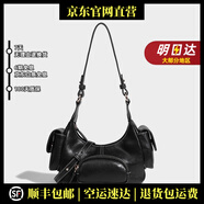 MOOLENA輕奢品牌真皮包包女包復古機車(chē)包單肩包小眾設計口袋包斜挎包托特 黑色