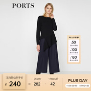 PORTSPorts寶姿女裝 新品不規則下擺純色長(cháng)袖毛衣LV9K418DXF003 黑色 S