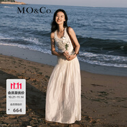 MO&Co.連衣裙夏拼接式背心吊帶斜裁打攬收腰長裙黑色含天絲摩安珂 米杏色 S 160