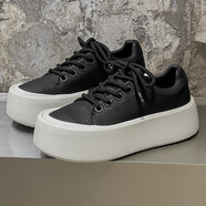 kangnai街拍設計感款厚底增高面包鞋男士簡(jiǎn)約百搭休閑板鞋黑色-J 女碼35542黑色內增高 38