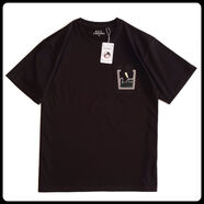 2025涼感短袖T恤春夏季男女圓領(lǐng)落肩寬松口袋貓咪感嘆號 口袋貓咪黑 M M165-170130斤以下