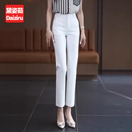 黛姿茹（daiziru）直筒休閑褲女秋冬2025新款加絨褲子女士九分西裝褲高腰工裝小腳褲 白色/九分褲 M (27) 【推薦95-105斤】