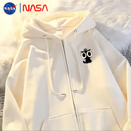 NBHD NASA港風(fēng)羅小黑卡通連帽開(kāi)衫拉鏈衛衣男女同款時(shí)尚百搭秋冬款外套 杏色-【羅小黑】 薄款 XL