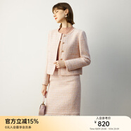 顏域毛呢外套半身裙兩件套冬裝搭配一整套女裝2023新款小香風(fēng)套裝 粉色 L/40