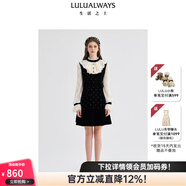 LULUALWAYS我愛(ài)露露25冬季新款氣質(zhì)優(yōu)雅重工收腰平絨拼接短款衣裙 黑色 XL