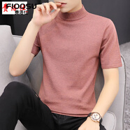 費洛仕新款毛衣男半袖半高領(lǐng)套頭打底短袖純色秋冬季針織衫修身型毛線(xiàn)衫 6105鐵銹紅 3XL （160-180斤）